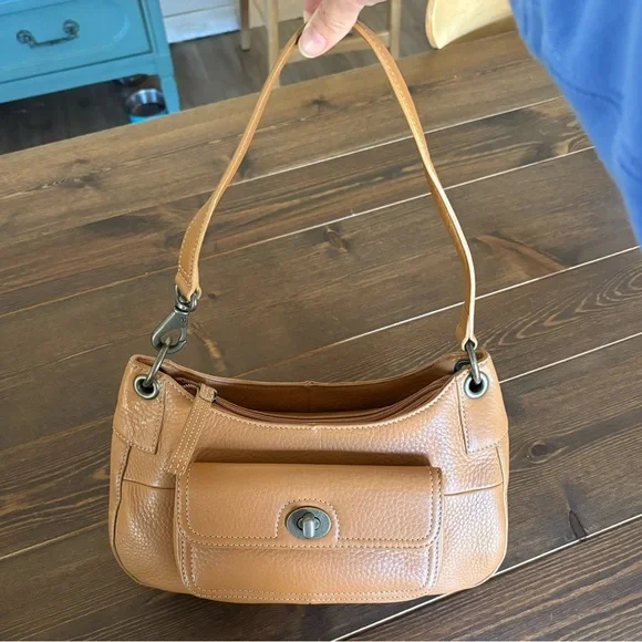 Vintage Fossil Genuine Leather Shoulder Bag Tan Top Grain Leather  Classic Y2K - Picture 9 of 15